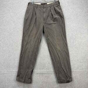 Vintage Tommy Hilfiger Pants Mens 33x28* Grey Herringbone Pleated Cuffed Dress‎